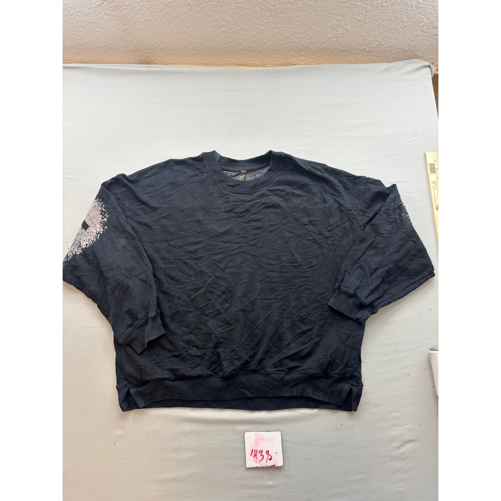 FP Movement Free People Oversized Logo Graphic Sweatshirt Black Crewneck L